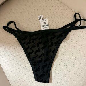 Victoria's Secert Pink Black Logo Mesh Strappy Thong M